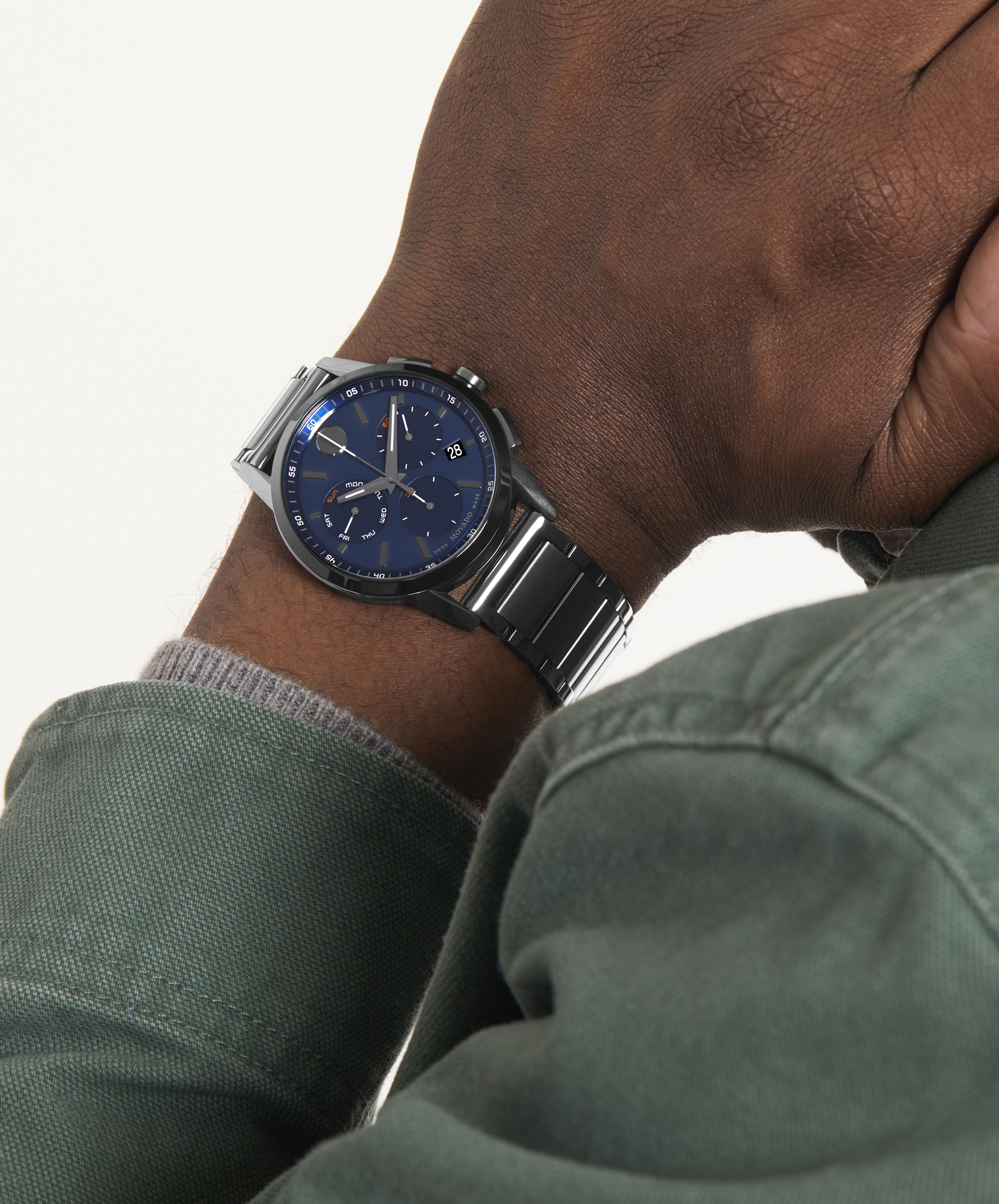 Movado | Museum Sport watch with gunmetal bracelet and blue dial