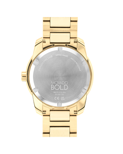 window Swiss Verso date and Super-LumiNova Movado | gold watch Bold detailing Movado accents with