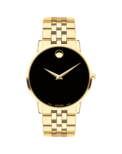 Gold coloured round metal ladies' watch with black face - fancy