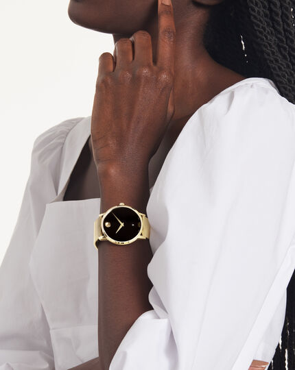 Movado | Museum Classic watch gold black with strap dial and