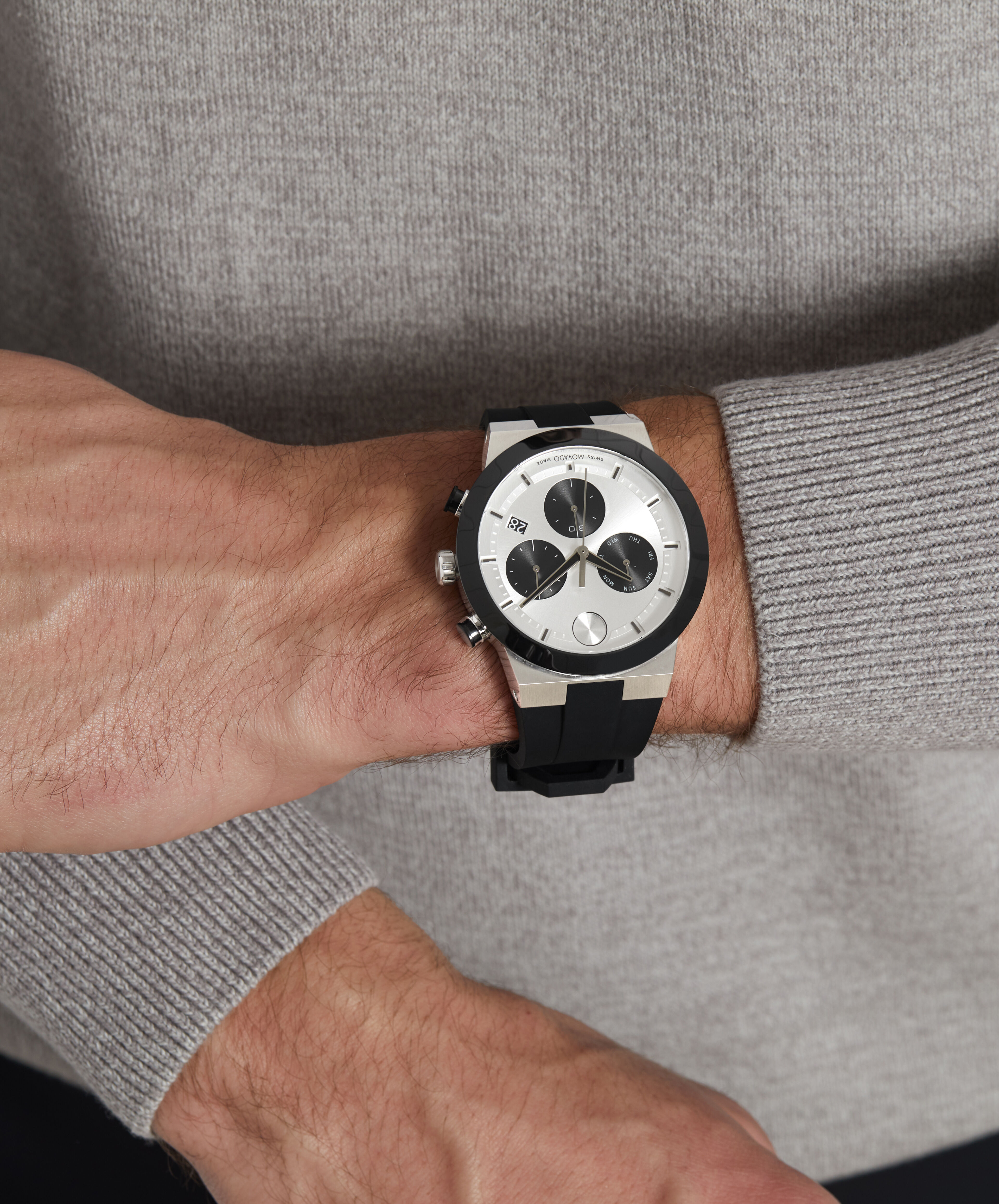 Movado | BOLD Fusion watch with black strap and silver dial