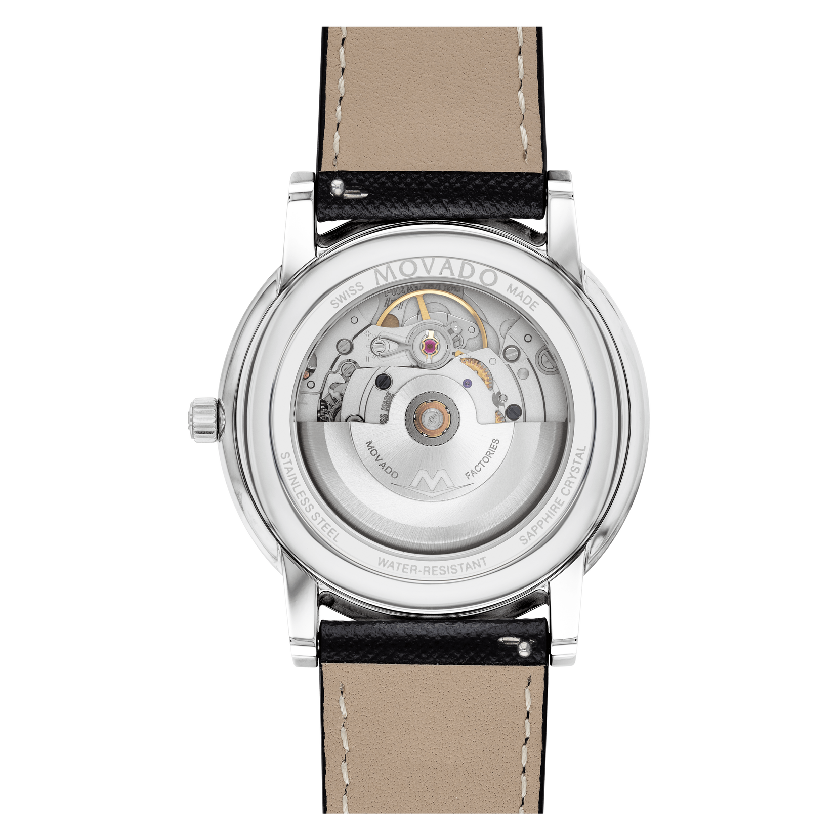 Steel Case Museum Watch Automatic | With Stainless Strap Leather Classic Movado Black Movado