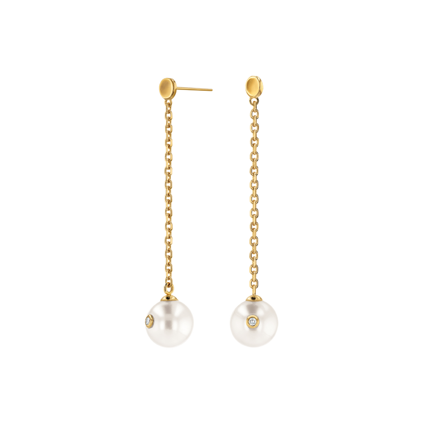 Movado | Movado Pearl Collection Gold Drop Earrings With White Pearl
