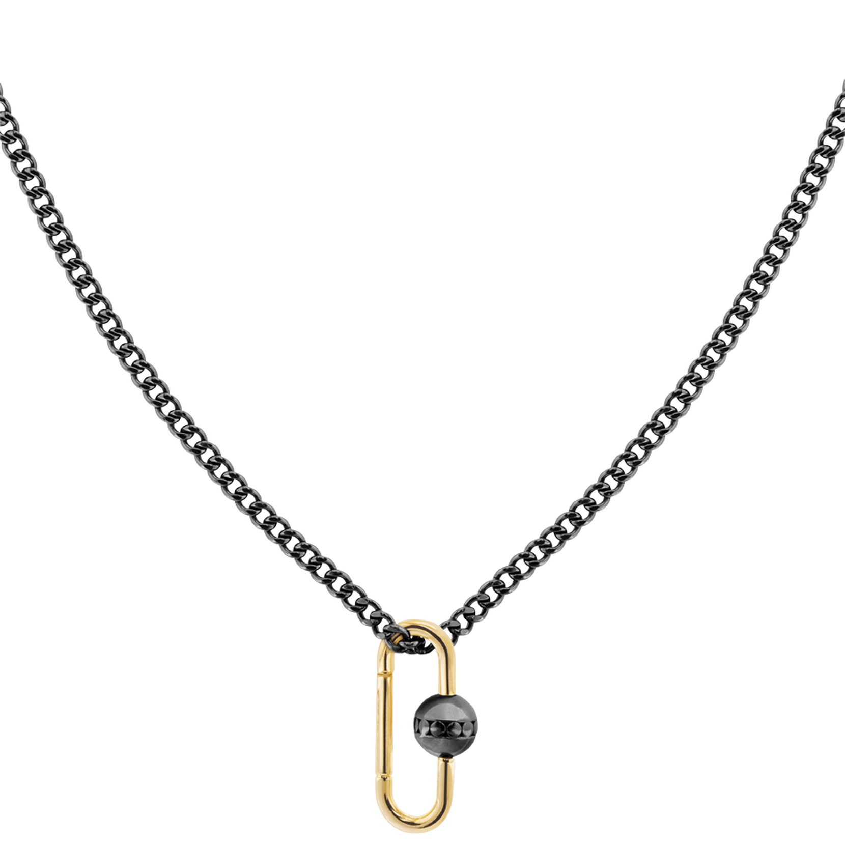 Black Diamond, Sapphire, & Sterling Silver Padlock Necklace