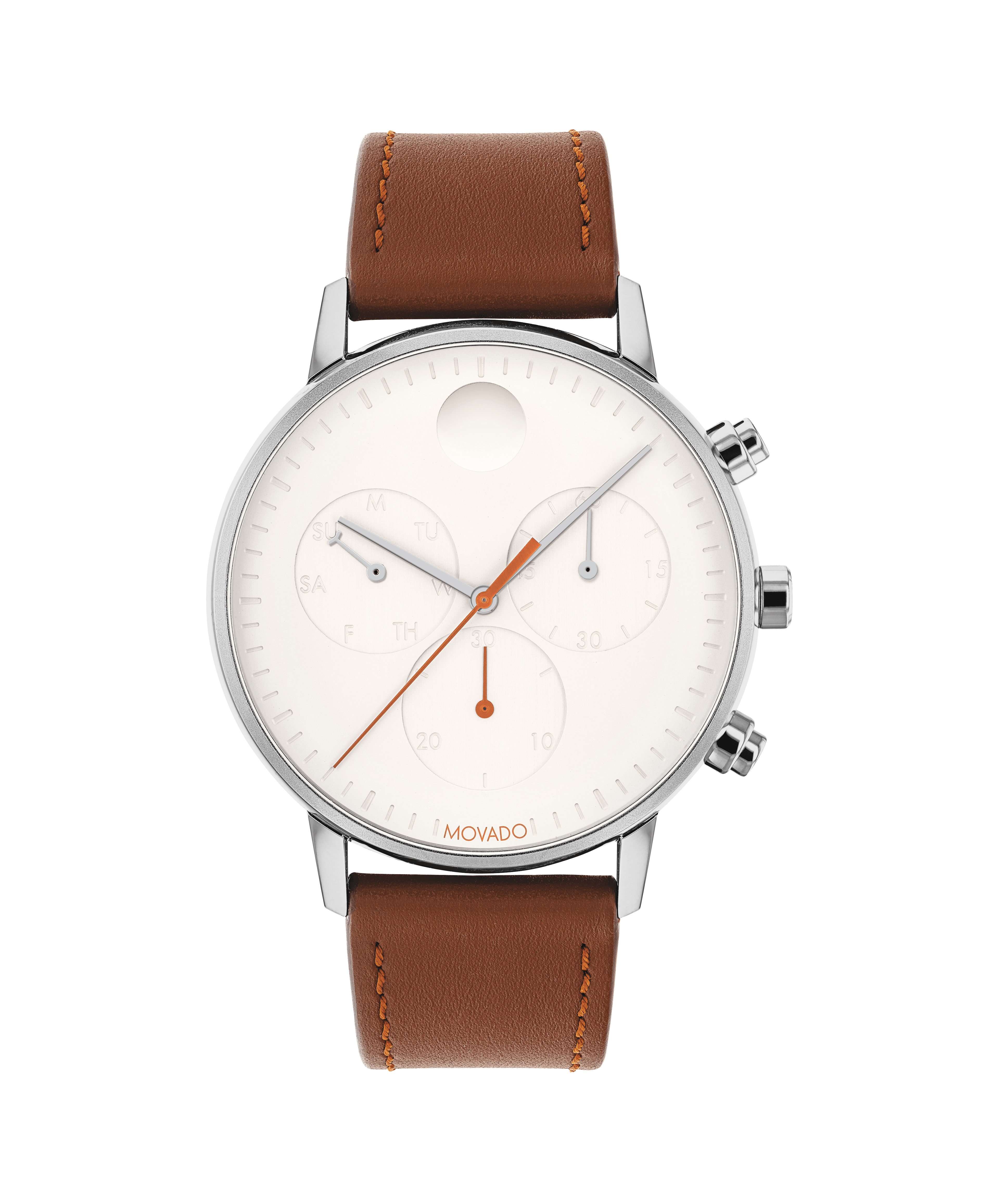 brown leather watch white face