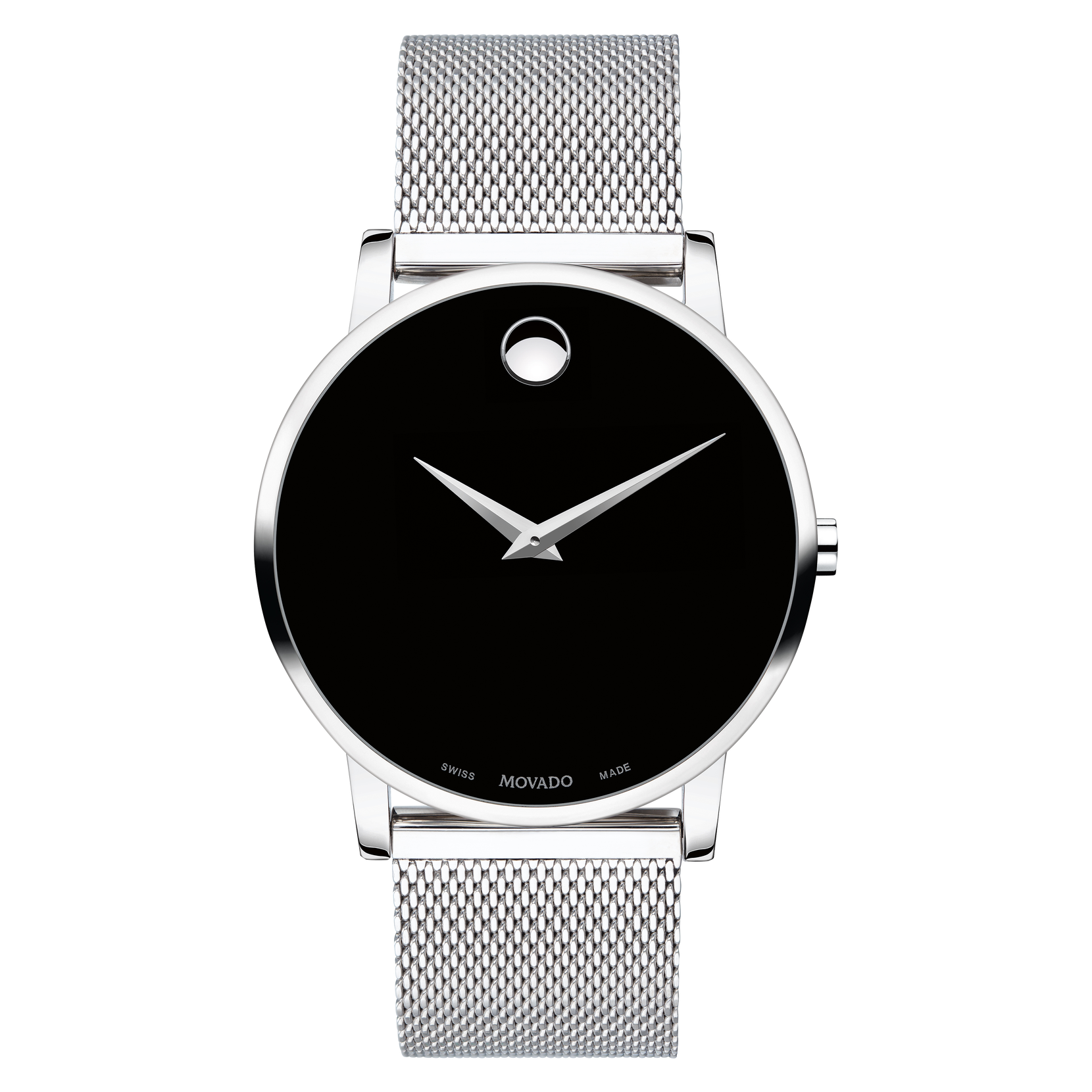 Dial Steel Movado Black Men\'s | Mesh Watch Classic Stainless Bracelet With Museum