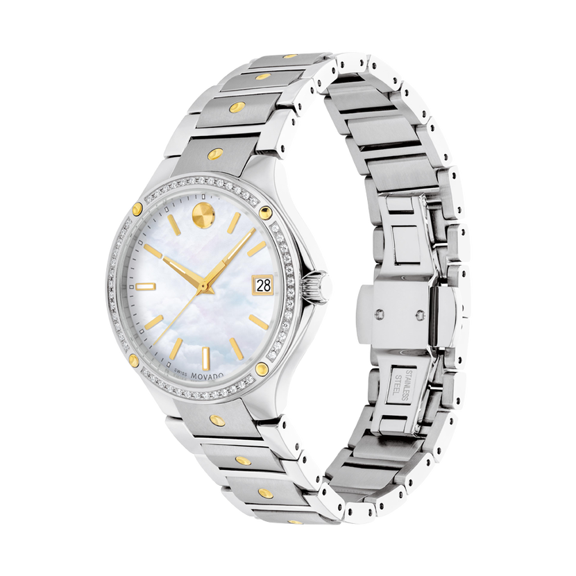 Movado Movado Se Two Tone Stainless Steel Watch With Diamond Bezel 