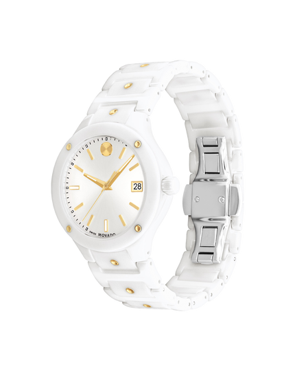 Louis Vuitton White Ceramic Gold Plated Stainless Steel Leather