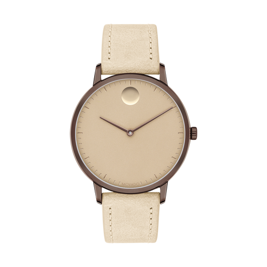 Movado Face | Bronze Stainless Steel Watch With Brown Leather Strap