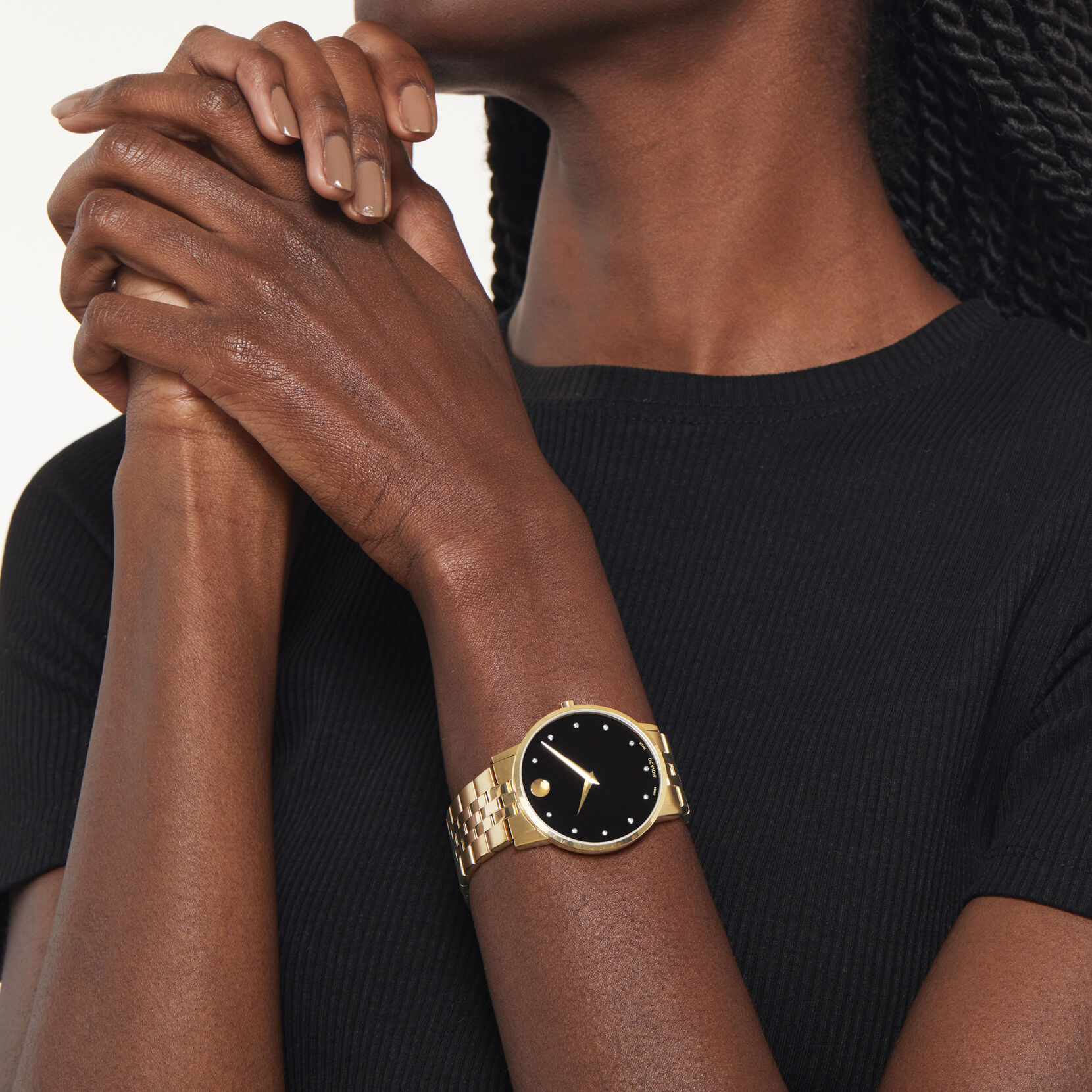 with Movado Classic watch Museum black dial gold bracelet | and