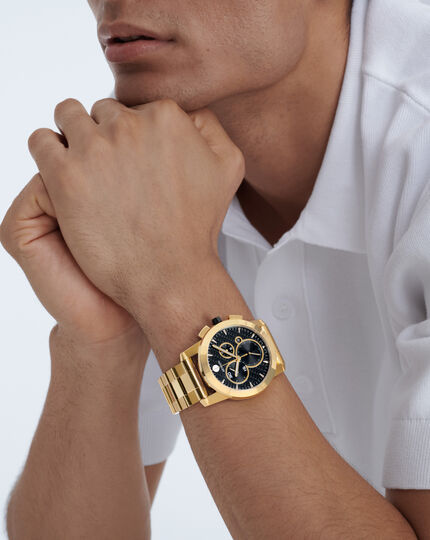 Vizio bracelet with yellow dial black and Movado Watch | gold Chronograph