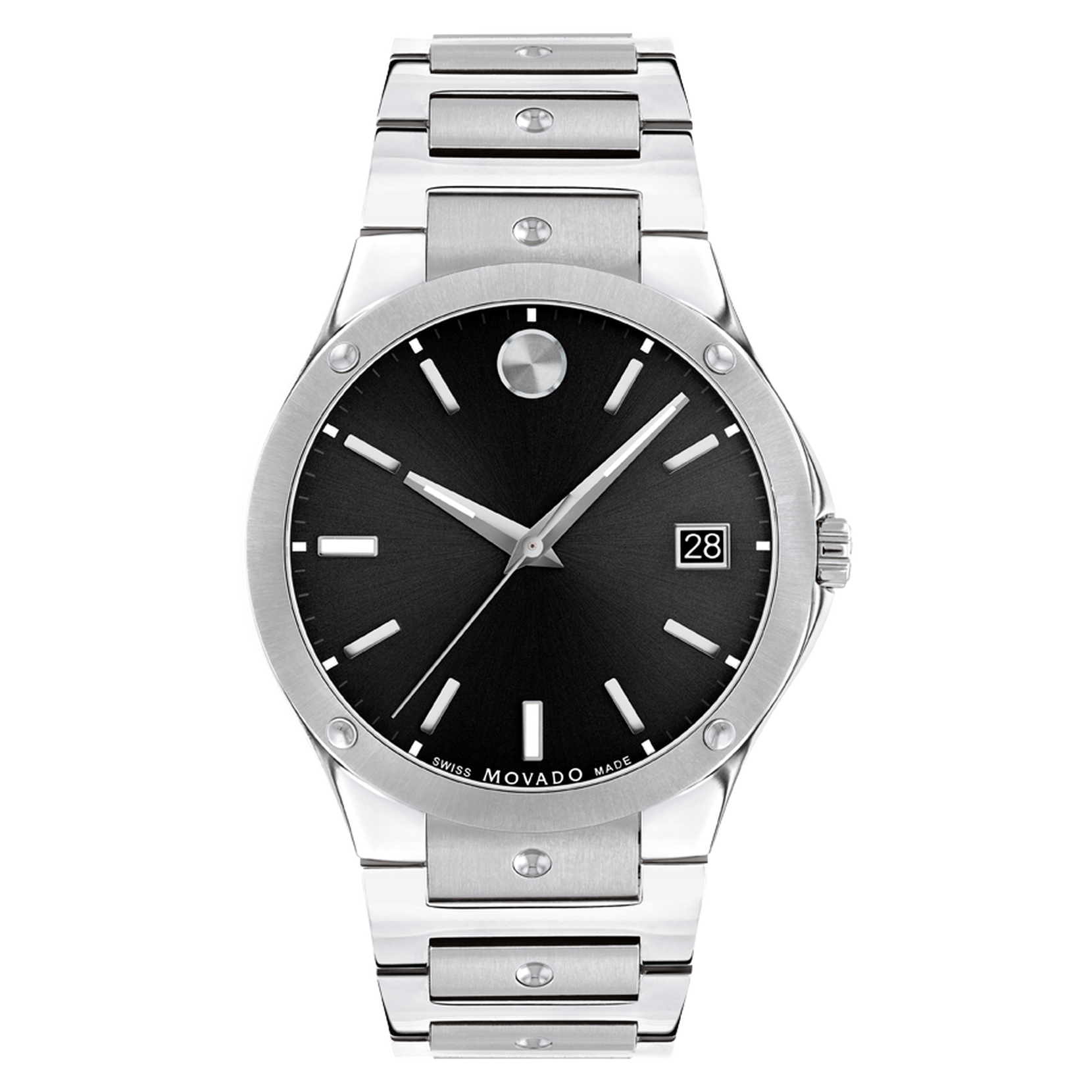 |Movado Black Steel Watch Movado Stainless SE With Dial