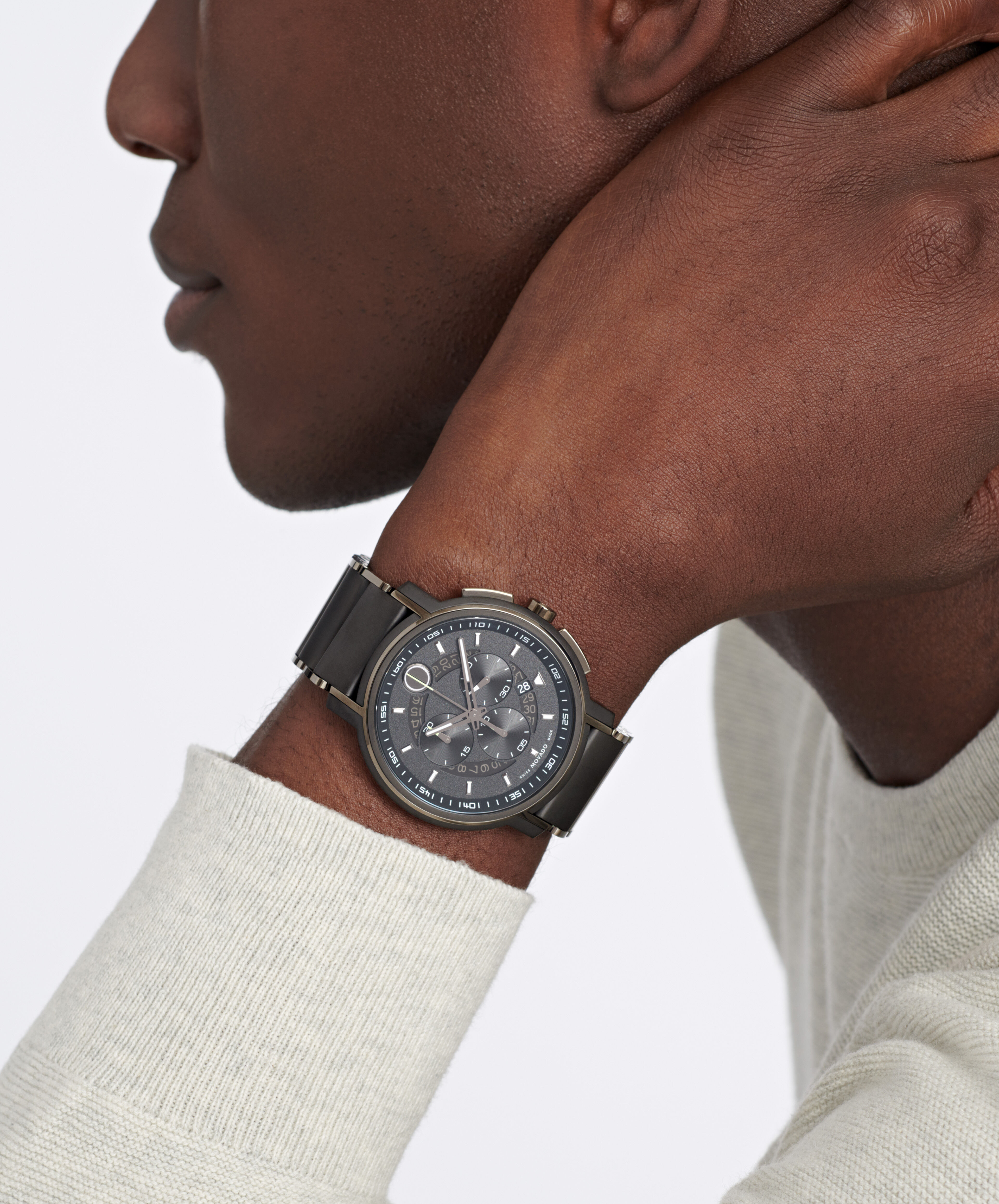 MOVADO | Strato Chronograph Watch with black bracelet and black dial