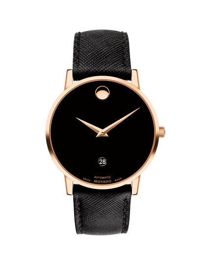 Movado | Movado Museum Classic Watch Leather Strap Gold With Black Rose Automatic Case