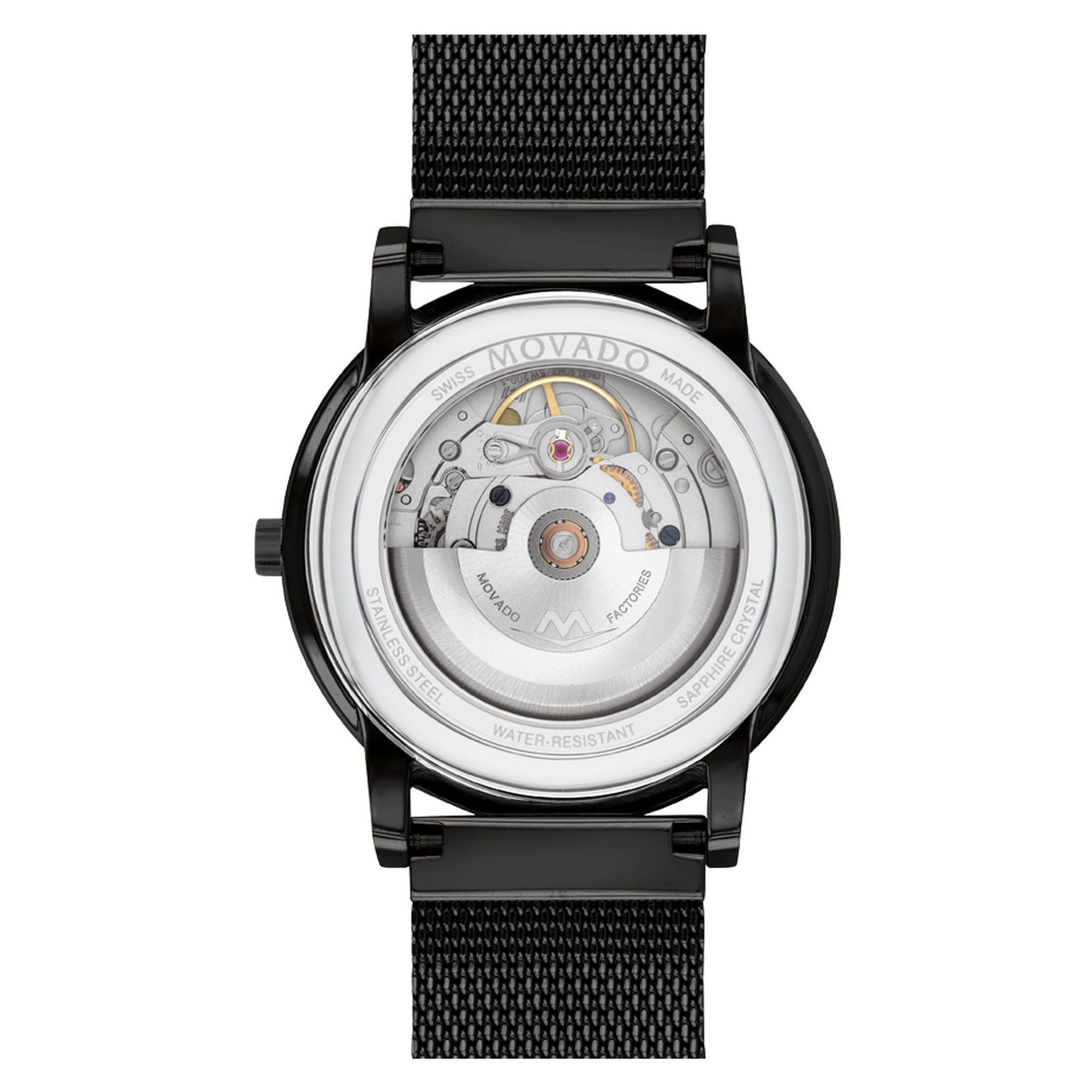 watch dial Museum movement to Classic black Movado| mesh steel bracelet and and structure Automatic display stainless with exposed caseback