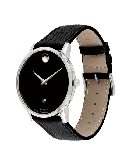 Movado | Classic Watch With Museum Case Leather Black Strap Steel Movado Automatic Stainless
