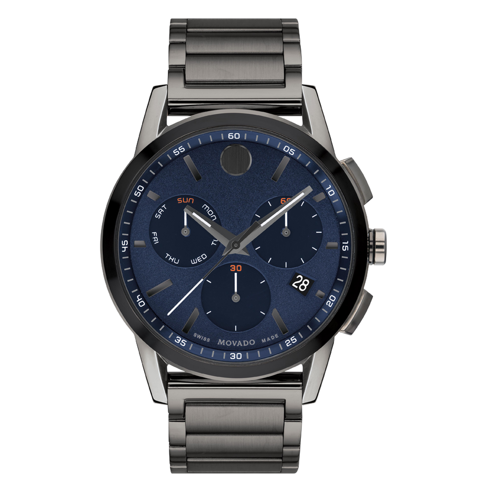and watch gunmetal Movado with Sport Museum blue bracelet | dial