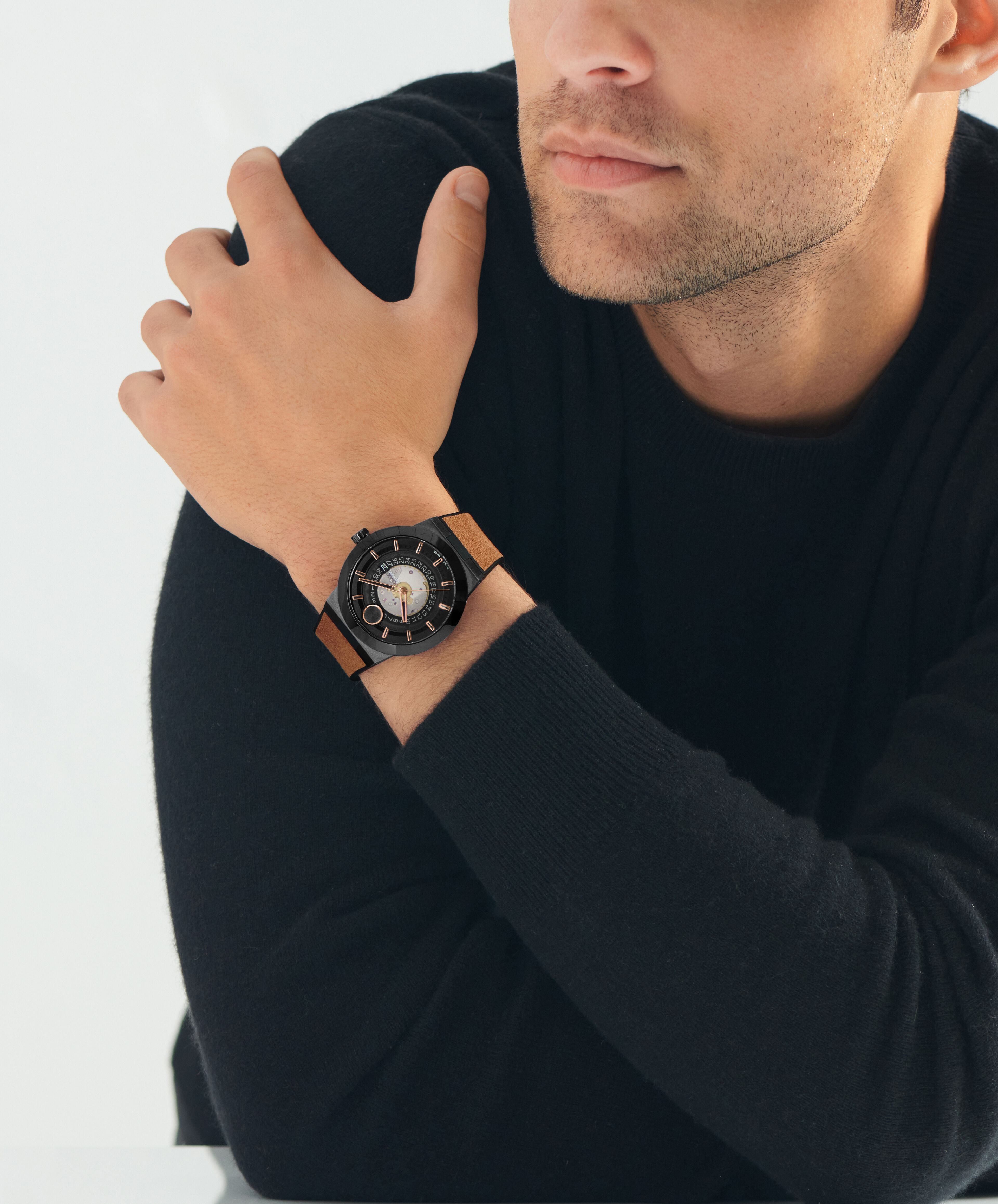 Movado | BOLD Fusion watch with brown strap and black dial