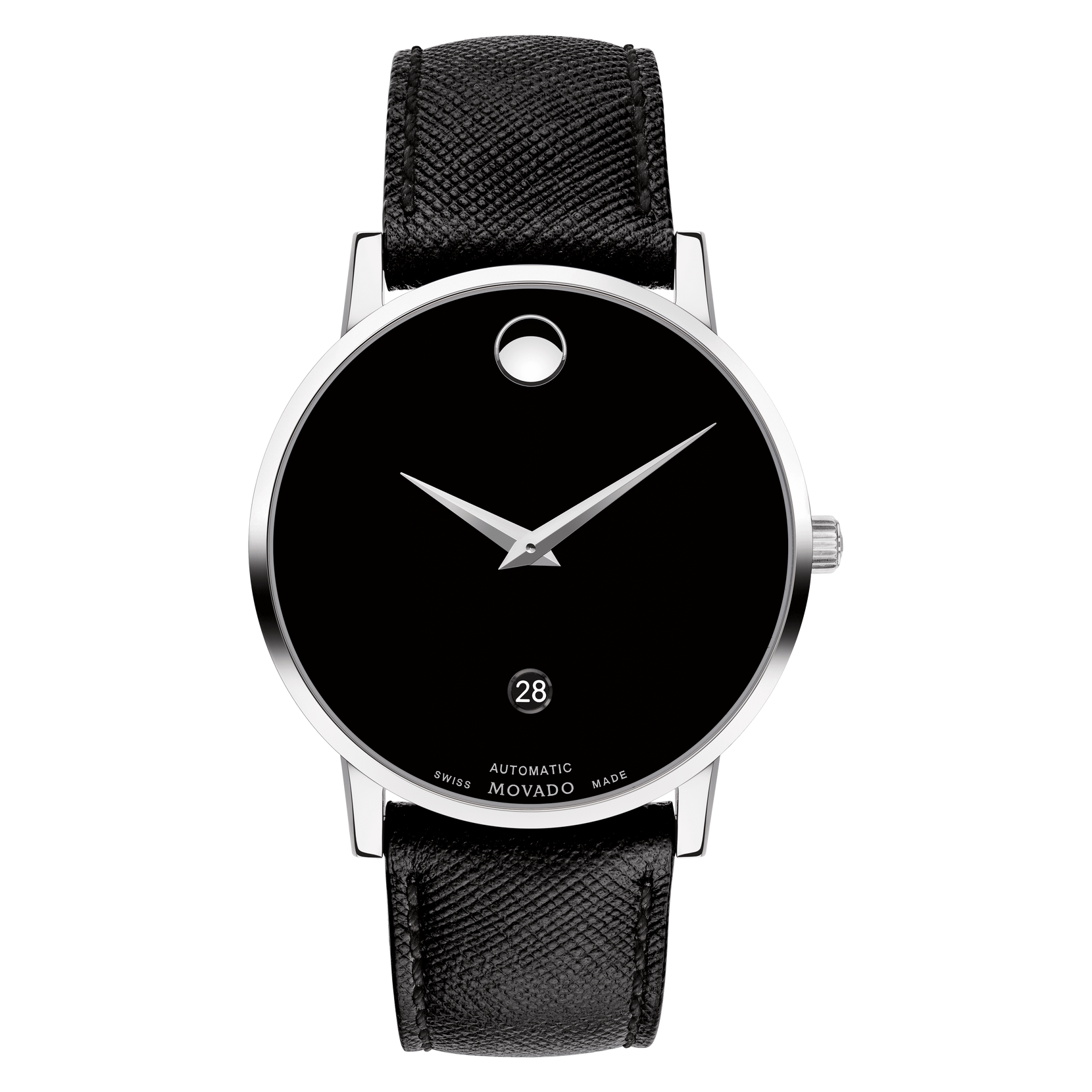 Watch | Strap Museum Movado Movado Classic Automatic Leather Black With Stainless Steel Case