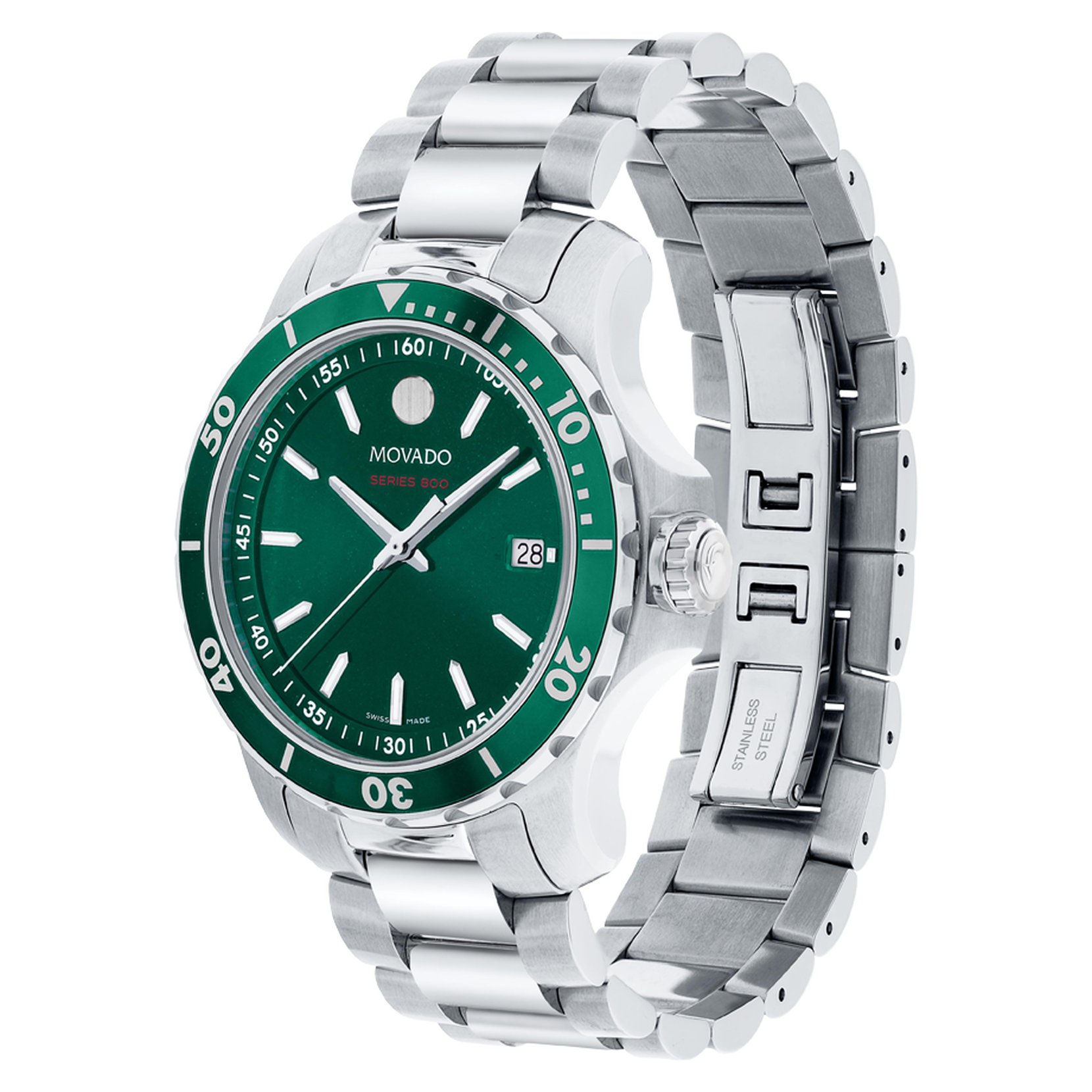 With | Green Men\'s Stainless Series Movado 800 Steel Watch Dial
