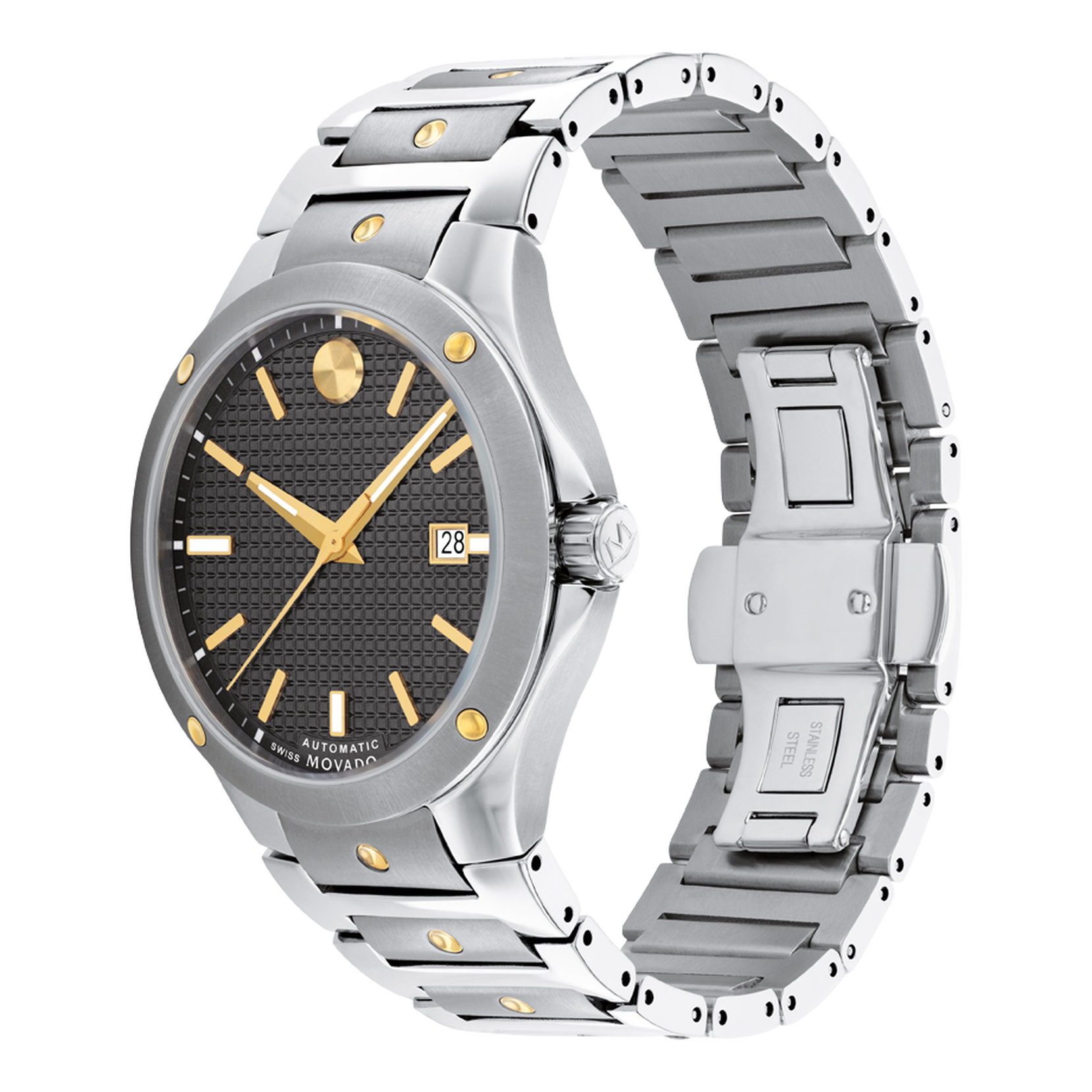 Movado | Movado SE Automatic stainless steel watch with grey dial and yellow gold accents 