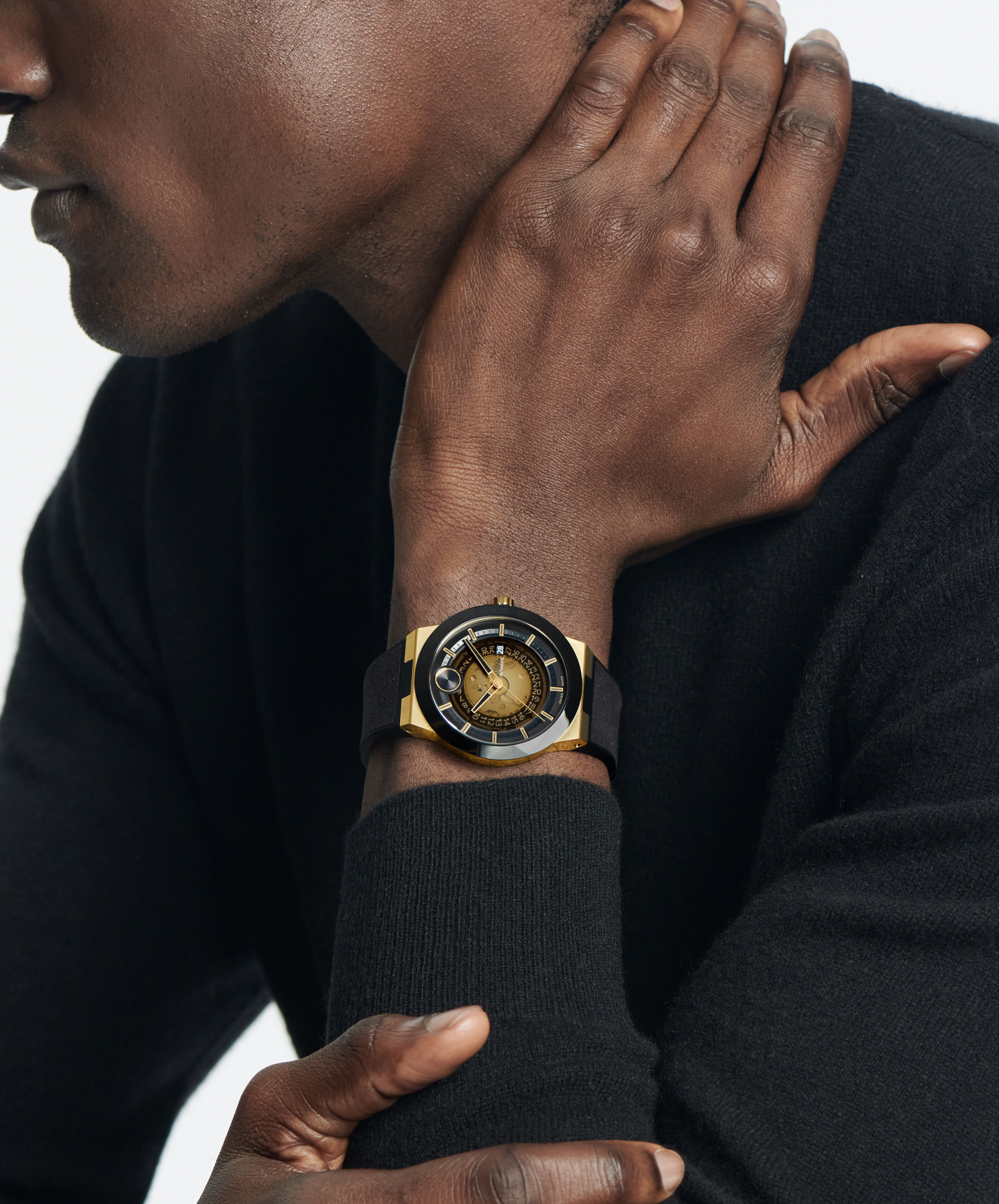 Movado | BOLD Fusion watch with black and gold strap and dial