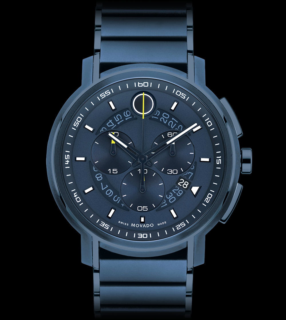 Movado | Movado Museum black stainless dial watch bracelet chronograph steel Sport with